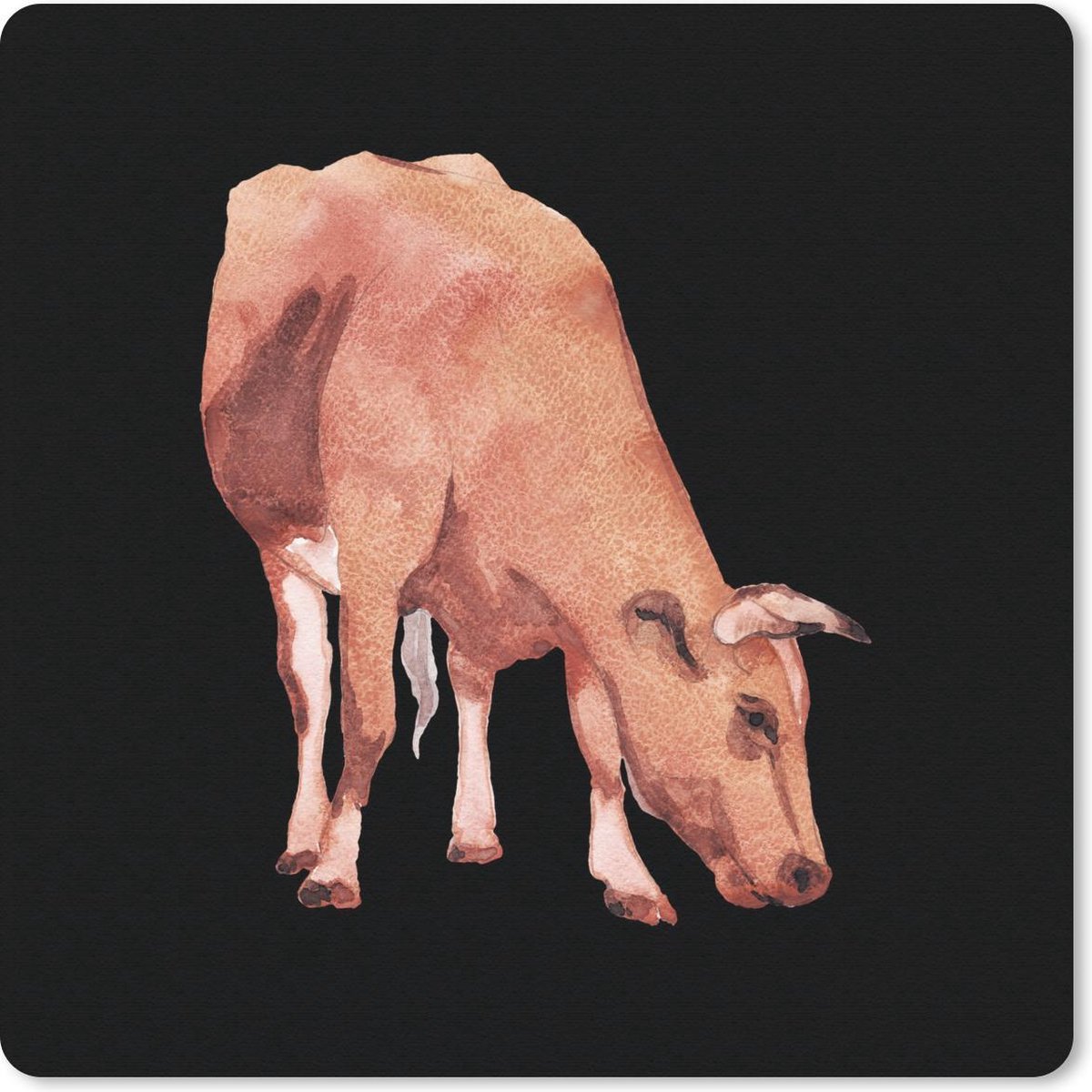Muismat 20x20 cm - Mousepad Koe - Dier - Bruin - Muismatten