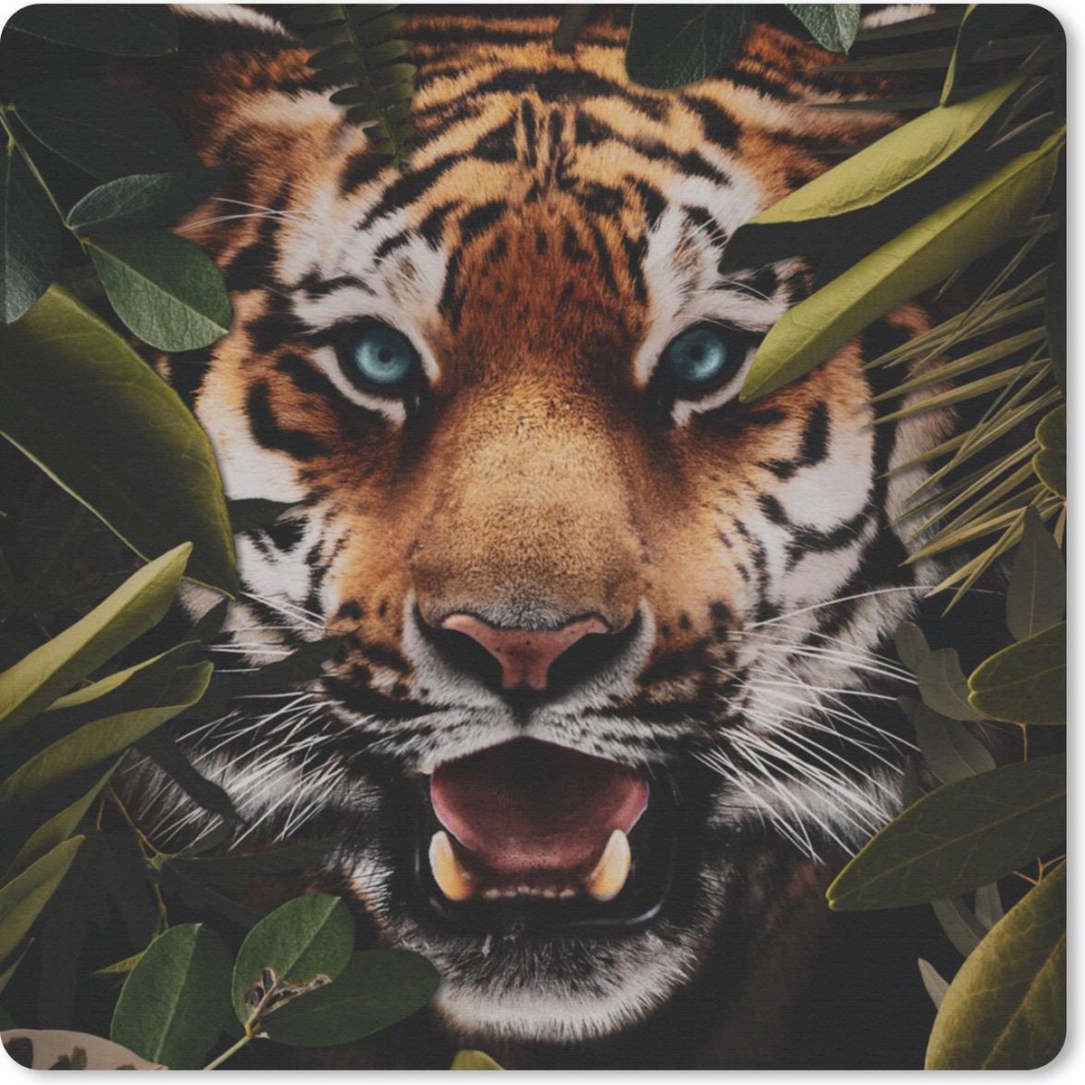 Muismat 20x20 cm - Mousepad Tijger - Jungle - Bladeren - Muismatten