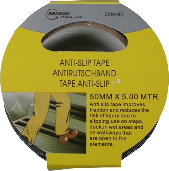 2x stuks anti-slip tape/ strip/ sticker zwart op rol - 50 mm x 5 meter - Anti-slip tape/rand - Anti uitglijstrips - Ben Tools
