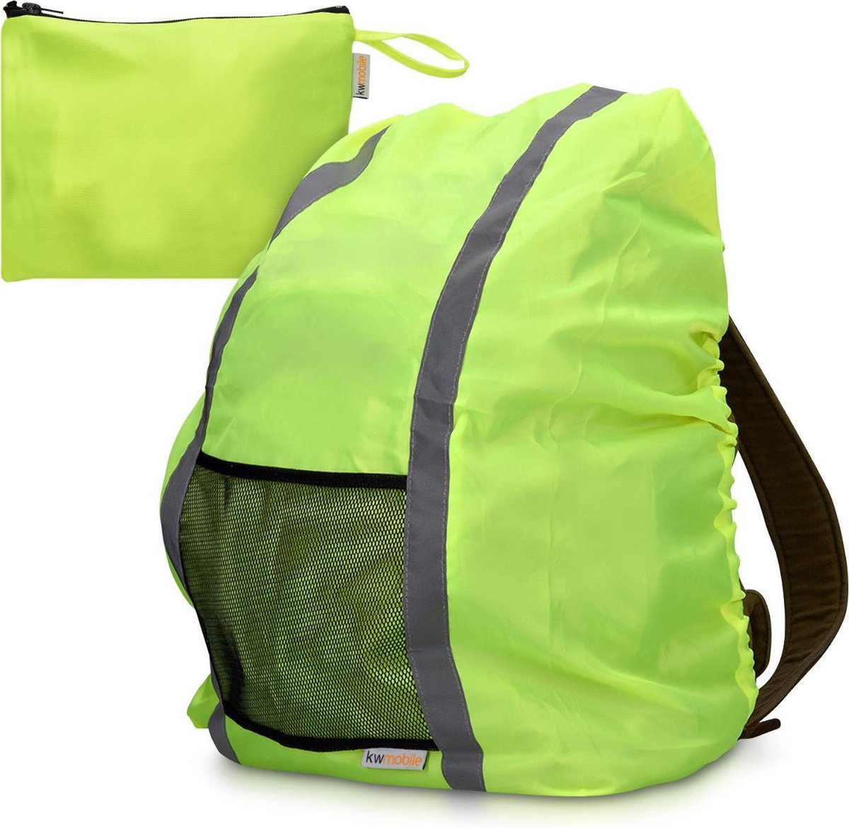 kwmobile regenhoes voor je rugzak - Waterdichte bescherming voor schooltassen - Regenhoesset met reflecterende strepen - Fiets veilig door het donker