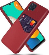 Voor Samsung Galaxy M32 Doek Textuur PC + PU lederen achterkant Schokbestendig hoesje met kaartsleuf (rood)