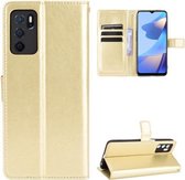 Voor OPPO A16 Crazy Horse Textuur Horizontale Flip Leather Case met Houder & Kaartsleuven & Lanyard (Goud)