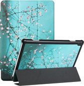 Voor Lenovo Tab M10 Zijde Textuur Gekleurde Tekening Patroon Horizontale Flip Magnetische PU Lederen Case met Drie-opvouwbare Houder (Pruimenbloesem)