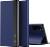 Voor Samsung Galaxxy A32 4G Side Electroplated Magnetische Ultradunne Horizontale Flip Leather Case met Houder (Donkerblauw)