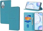 Voor Honor 50 Pro Geweven Textuur Stiksels Magnetische Horizontale Flip PU Lederen Case met Houder & Kaartsleuven & Portemonnee & Lanyard (Blauw)