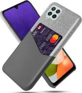 Voor Samsung Galaxy A22 4G EU-versie Doek Textuur PC + PU lederen achterkant Schokbestendig hoesje met kaartsleuf (grijs)