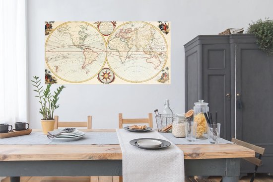 Affiche Carte du Wereldkaart - Rétro - Histoire - 150x75 cm