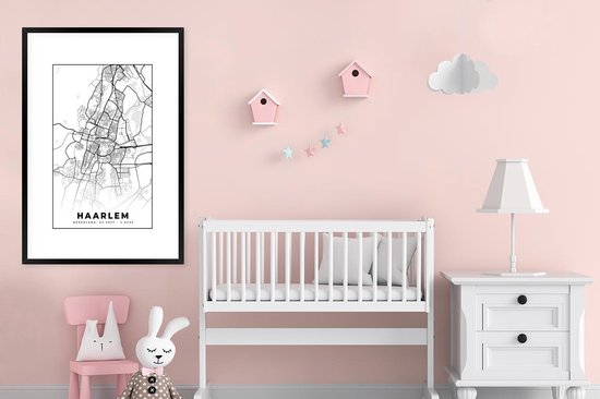 Affiche avec cadre Carte - Haarlem - Zwart - Wit - 80x120 cm