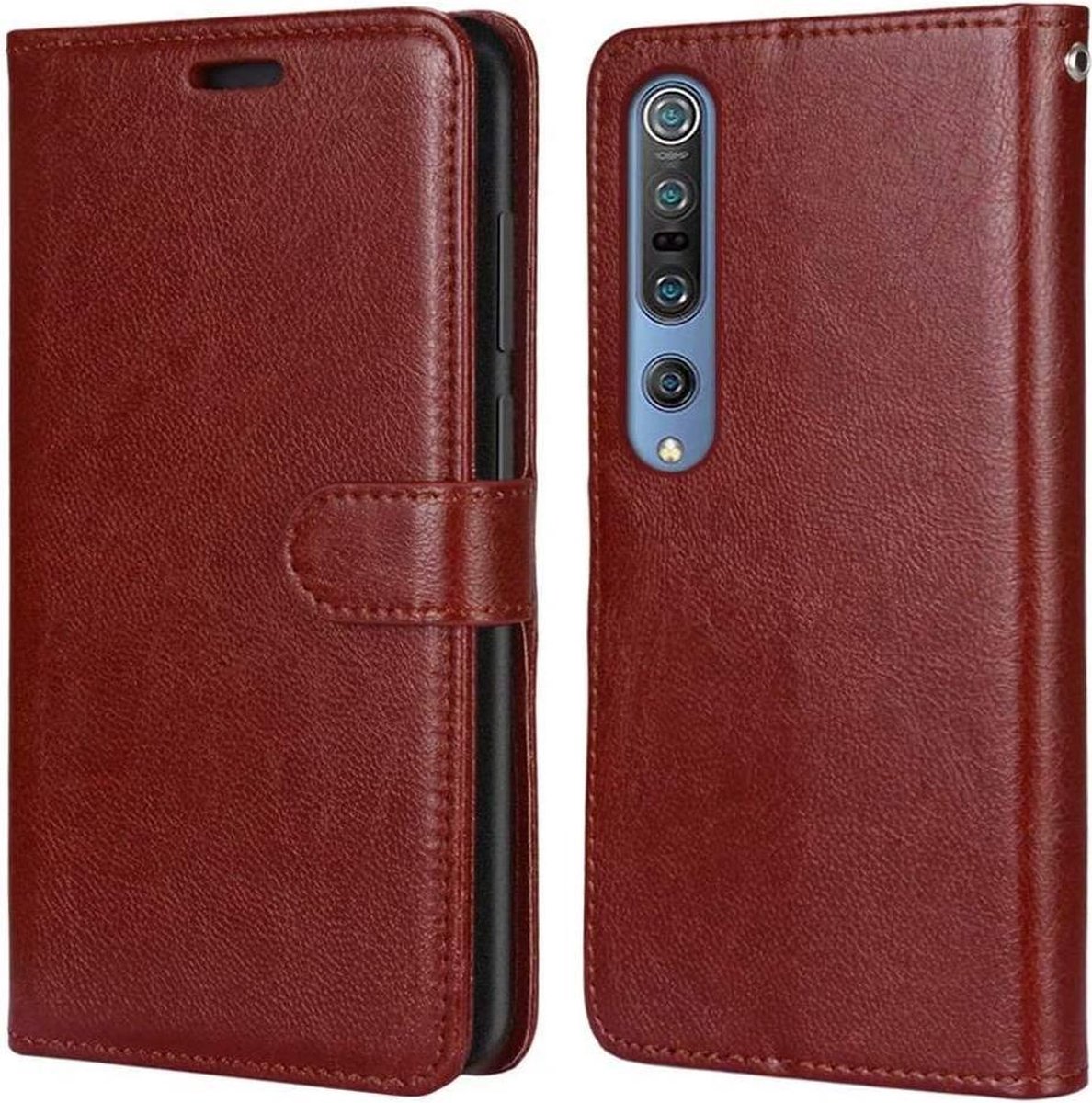 Bookcase Geschikt voor: Xiaomi Mi 10 / 10 Pro - Bruin - portemonee hoesje