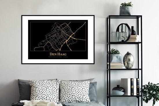 Cadre photo avec affiche - Plan de la ville - La Haye - Or - Zwart - 120x80 cm - Cadre pour affiche
