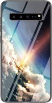Voor Samsung Galaxy S10 5G Sterrenhemel Geschilderd Gehard Glas TPU Schokbestendig Beschermhoes (Heldere Sterren)