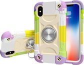 Schokbestendige siliconen + pc-beschermhoes met dubbele ringhouder voor iPhone XR (kleurrijk beige)