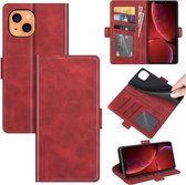Dual-side magnetische gesp horizontale flip lederen hoes met houder & kaartsleuven & portemonnee voor iPhone 13 mini (rood)