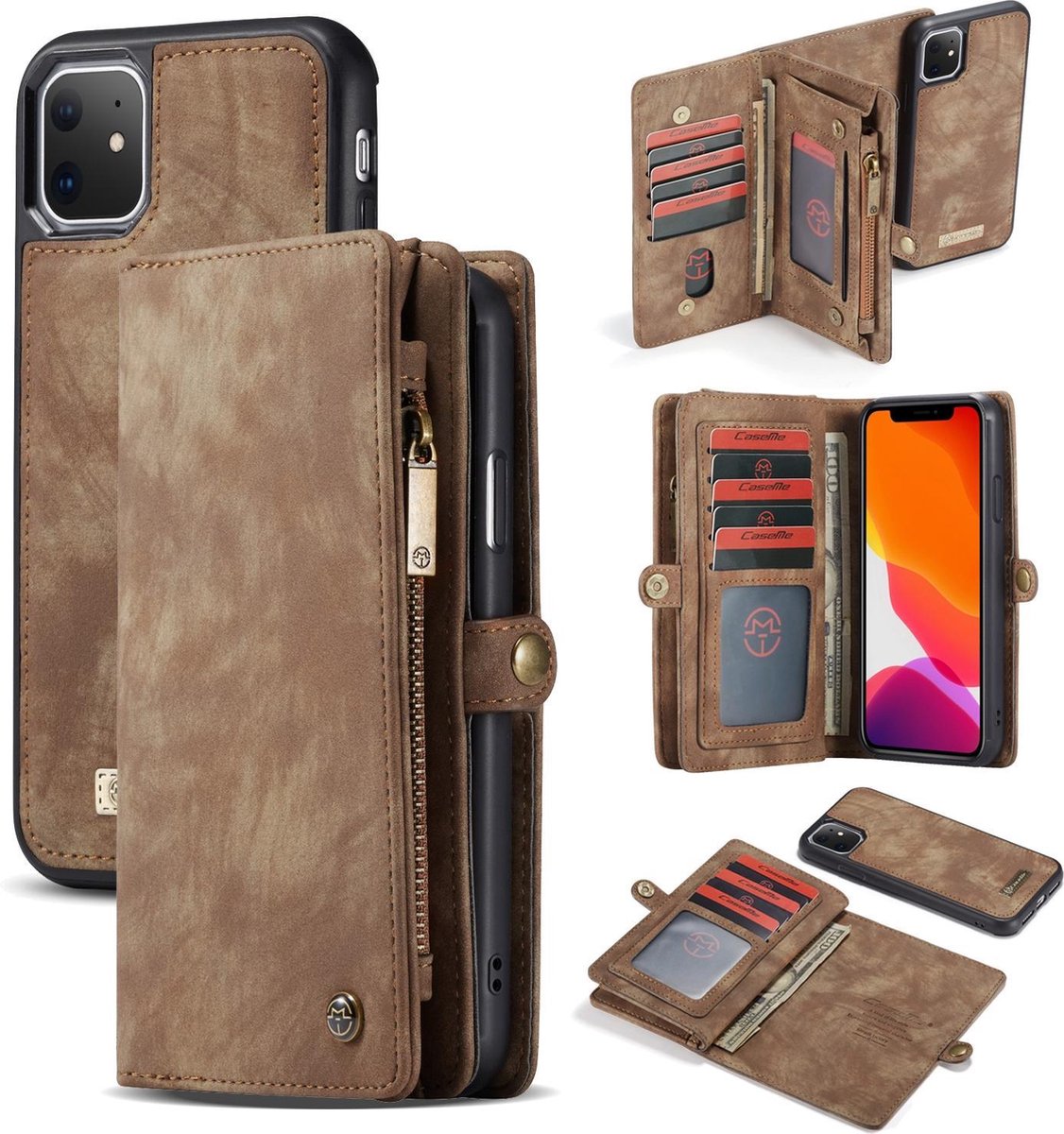 CASEME Luxe Leren Portemonnee hoesje voor de Apple iPhone 11 - bruin