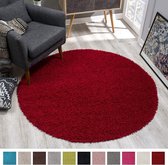 Shaggy Hoogpolig Rond vloerkleed Rood Effen Tapijt Carpet - 150 x 150 cm