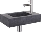 Differnz Bombai Black Fonteinset – Natuursteen – Kraan Recht – Mat Chroom – 40 x 22 x 9 cm