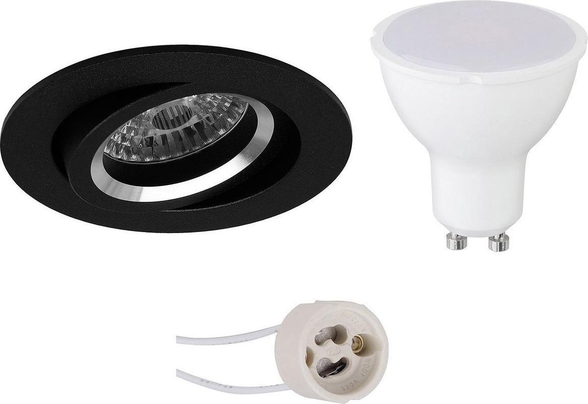 GU10 Inbouwspot Set - Mat Zwart - Inbouw Rond - Kantelbaar - Pragmi Aerony Pro - 4W - Warm Wit 3000K - Ø82mm