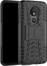 Tire Texture TPU + PC schokbestendige hoes voor Motorola Moto G7 Power, met houder (zwart)