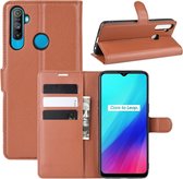 Voor OPPO Realme C3 (3 camera's) Litchi Texture Horizontal Flip beschermhoes met houder & kaartsleuven & portemonnee (bruin)