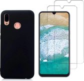 Samsung Galaxy A10S  Hoesje - zwart TPU Siliconen Case & 2X Tempered Glas Combi