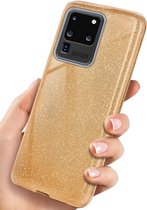 Samsung Galaxy S20 Ultra Hoesje Glitters Siliconen TPU Case Goud - BlingBling Cover