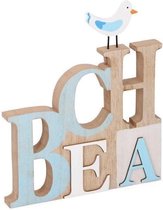 Arti Casa Decoratie Tekst Beach 17 Cm Hout Blank/lichtblauw