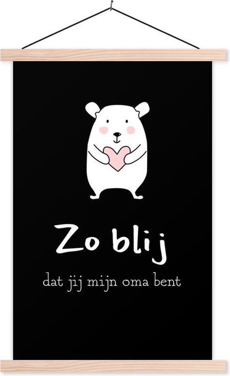 Moederdag presentje voor oma – Zo blij dat jij mijn oma bent – zwart schoolplaat platte latten blank schoolplaat 60x90 cm - Foto print op textielposter (wanddecoratie woonkamer/slaapkamer)