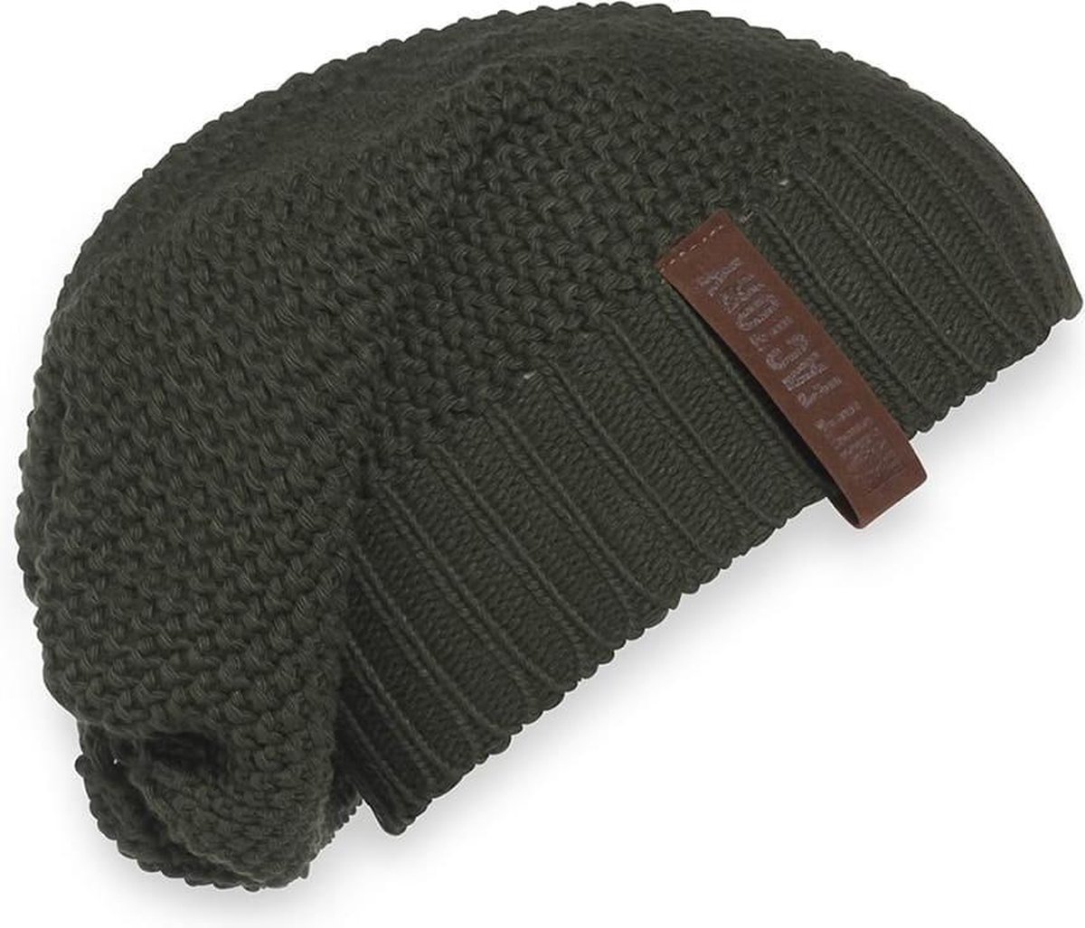 Knit Factory Coco Gebreide Muts Heren & Dames - Sloppy Beanie hat - Khaki - Warme donkergroene Wintermuts - Unisex - One Size