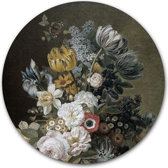 Ronde muursticker Stilleven met bloemen - WallCatcher | Eelke Jelles Eelkema | 80 cm behangsticker wandcirkel