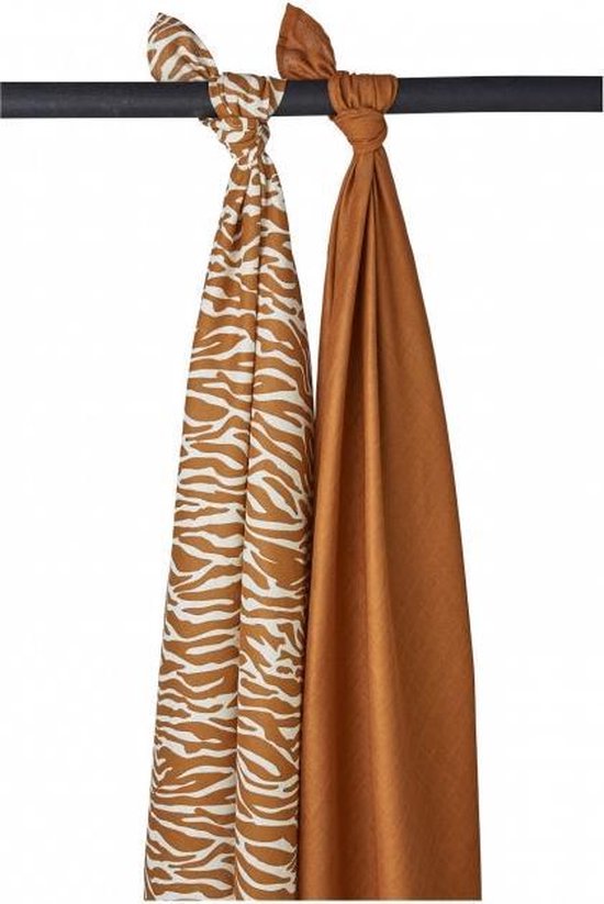 Meyco 2pack Swaddle ZebraUni camel 120x120 cm