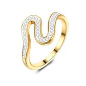 Twice As Nice Ring in goudkleurig edelstaal, zizag vorm en witte kristallen  54