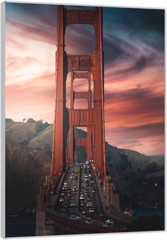 Acrylglas –Golden Gate Bridge met Auto's - California - Amerika– 60x90 (Wanddecoratie op Acrylglas)