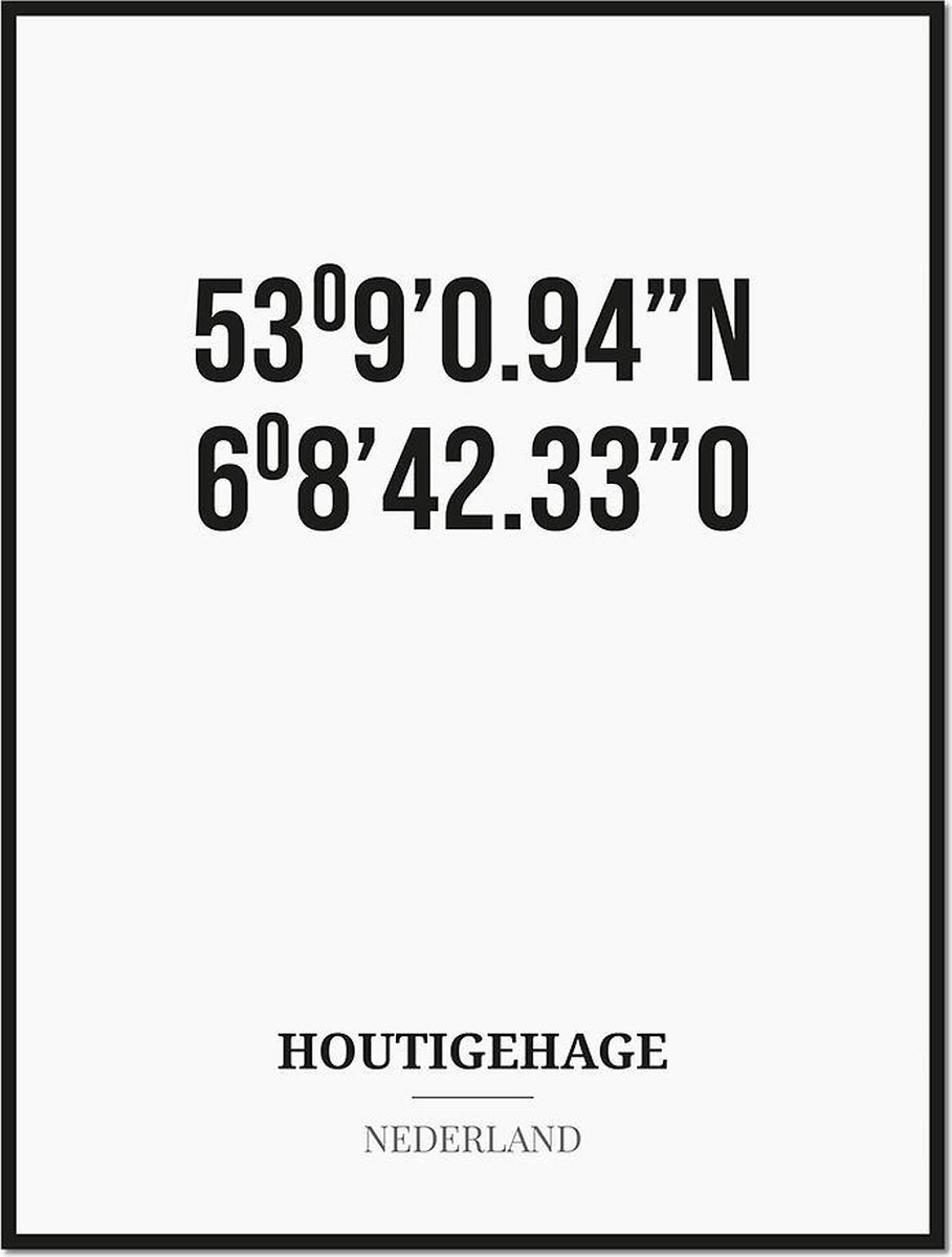 Studio216 Poster/kaart HOUTIGEHAGE met coördinaten zwart, wit