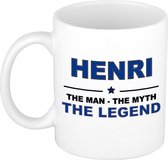 Naam cadeau Henri - The man, The myth the legend koffie mok / beker 300 ml - naam/namen mokken - Cadeau voor o.a verjaardag/ vaderdag/ pensioen/ geslaagd/ bedankt
