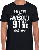 Awesome 91 year - geweldig 91 jaar cadeau t-shirt zwart heren -  Verjaardag cadeau XXL