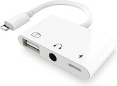 Adaptateur USB-C NÖRDIC LGN-100 vers USB A, audio 3,5 mm, USB-C Lightning, 10 cm, blanc