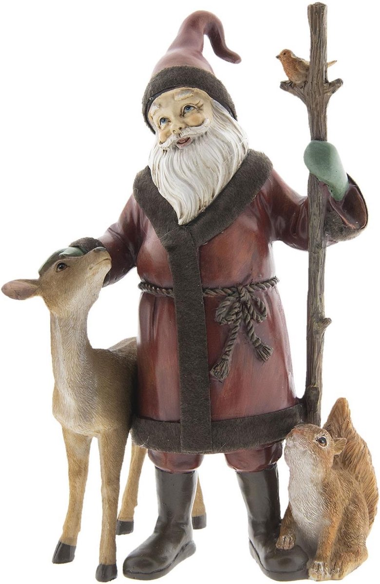 Clayre & Eef Beeld Kerstman 30 cm Rood Polyresin Kerstdecoratie