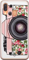 Samsung A40 hoesje siliconen - Hippie camera | Samsung Galaxy A40 case | Roze | TPU backcover transparant