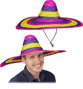 relaxdays 2 x Mexicaanse hoed - sombrero volwassenen - strohoed gekleurd - Mexico - 55 cm