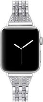 Apple Watch 44MM / 42MM Bandje RVS Schakelband met Diamantjes Zilver