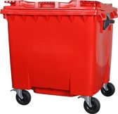 4-wiel afvalcontainer - 1100 liter - vlak deksel - rood