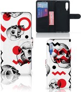 GSM Hoesje Xiaomi Mi 9 Bookstyle Case Skull Red