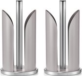 2x Grijze metalen keukenrolhouder rond 15 x 31 cm - Zeller - Keukenbenodigdheden - Keukenaccessoires - Keukenpapier/keukenrol houders - Houders/standaards voor in de keuken