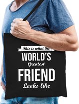 Worlds greatest FRIEND cadeau tasje zwart voor heren - verjaardag / kado tas / katoenen shopper voor vrienden