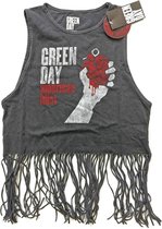 Green Day Mouwloze crop top met franjes -M- American Idiot Vintage Grijs