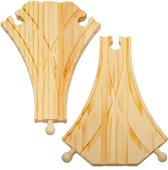 set van 2 houten wissels, elk ca. 18x12,5cm, set houten spoorstaafbochten