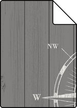 Proefstaal ESTAhome behangpapier kompasroos op sloophout wit en grijs - 138976 - 26,5 x 21 cm