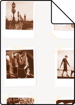 Proefstaal ESTAhome behang instant camera foto’s sepia bruin en lichtbeige - 138845 - 26,5 x 21 cm
