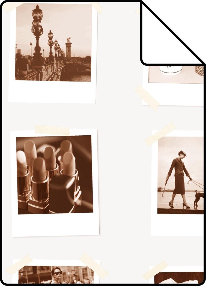 ESTAhome A4 proefstaal van behang polaroid foto’s sepia bruin en lichtbeige - 138845 - 21 x 26 cm