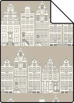 Proefstaal ESTAhome behang Amsterdamse huizen beige - 137713 - 26,5 x 21 cm